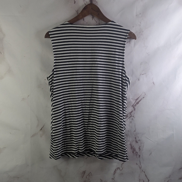 Chicos Tank Top Womens 2 Large Black White Striped V Neck Shirt Asymmetric - Picture 5 of 9